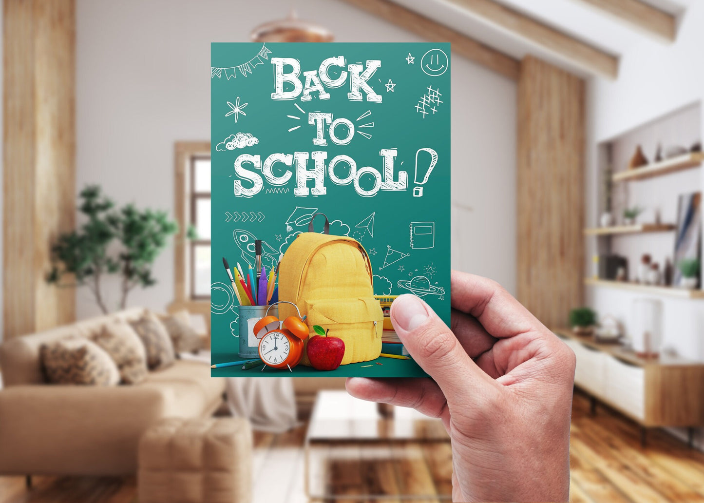 Double-sided back-to-school postcard template for real estate agents promoting local school districts.