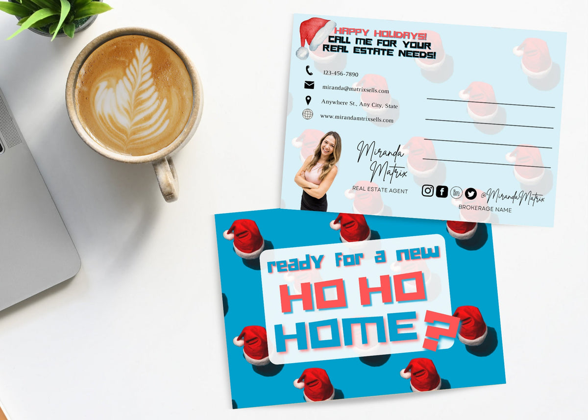 Christmas realtor postcard with agent photo contact details and handwritten message space