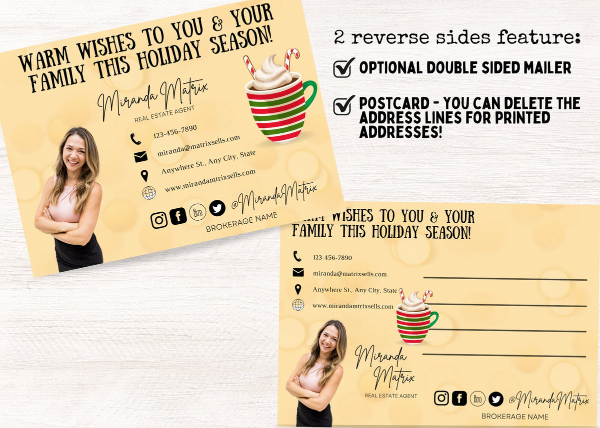 Cozy Christmas realtor marketing card with warm wishes holiday message
