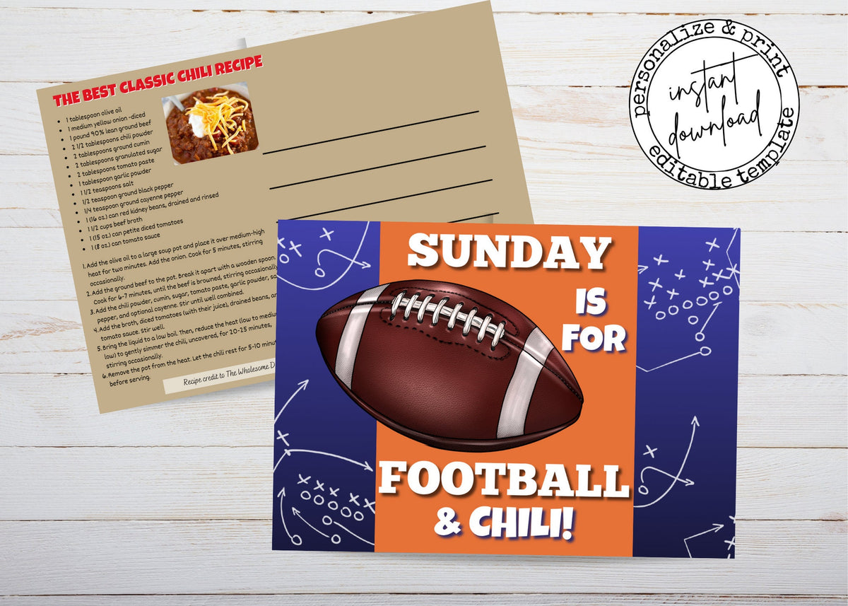 Football and chili real estate marketing card mockup with recipe postcard and mailing design