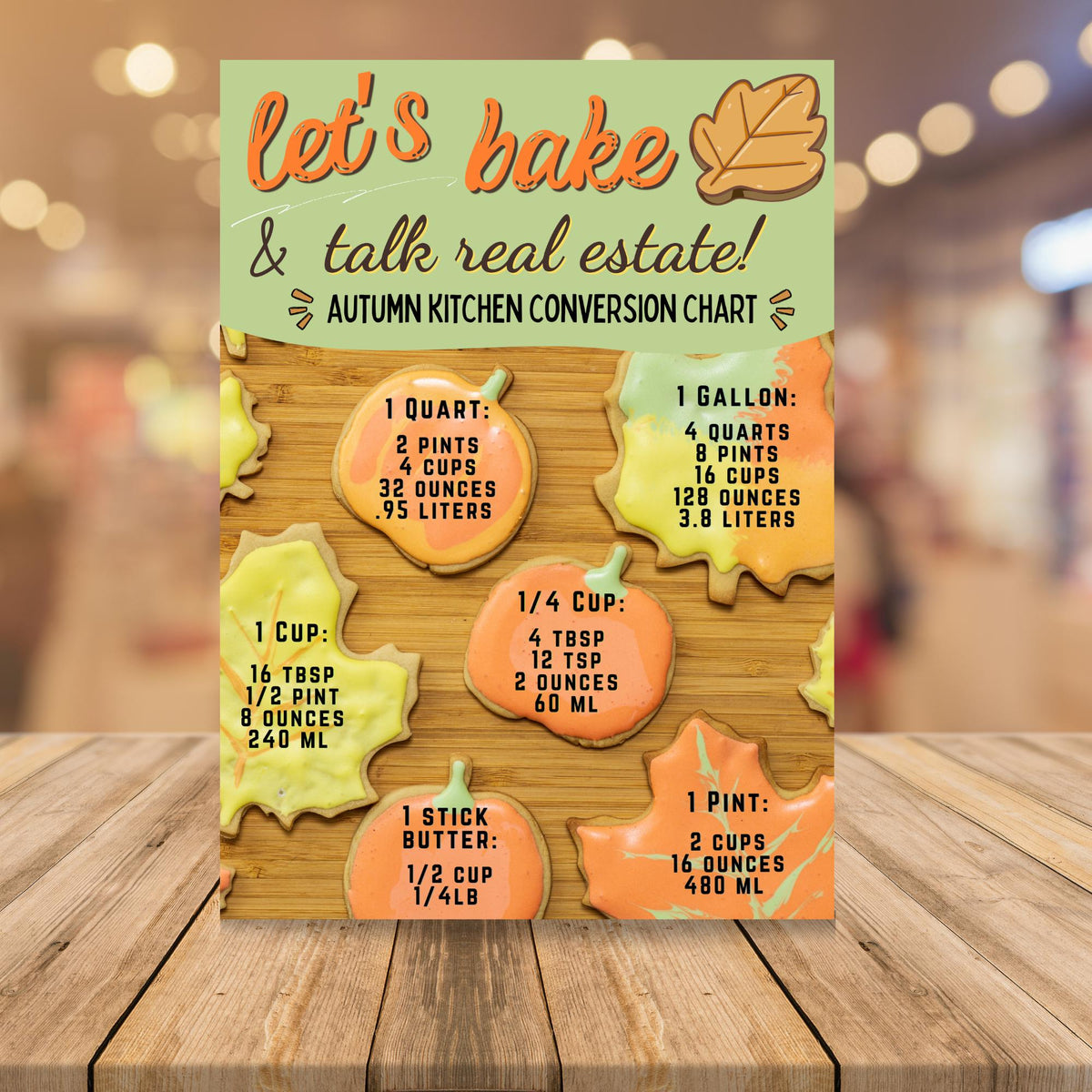Fall real estate client gift featuring kitchen measurement conversion chart