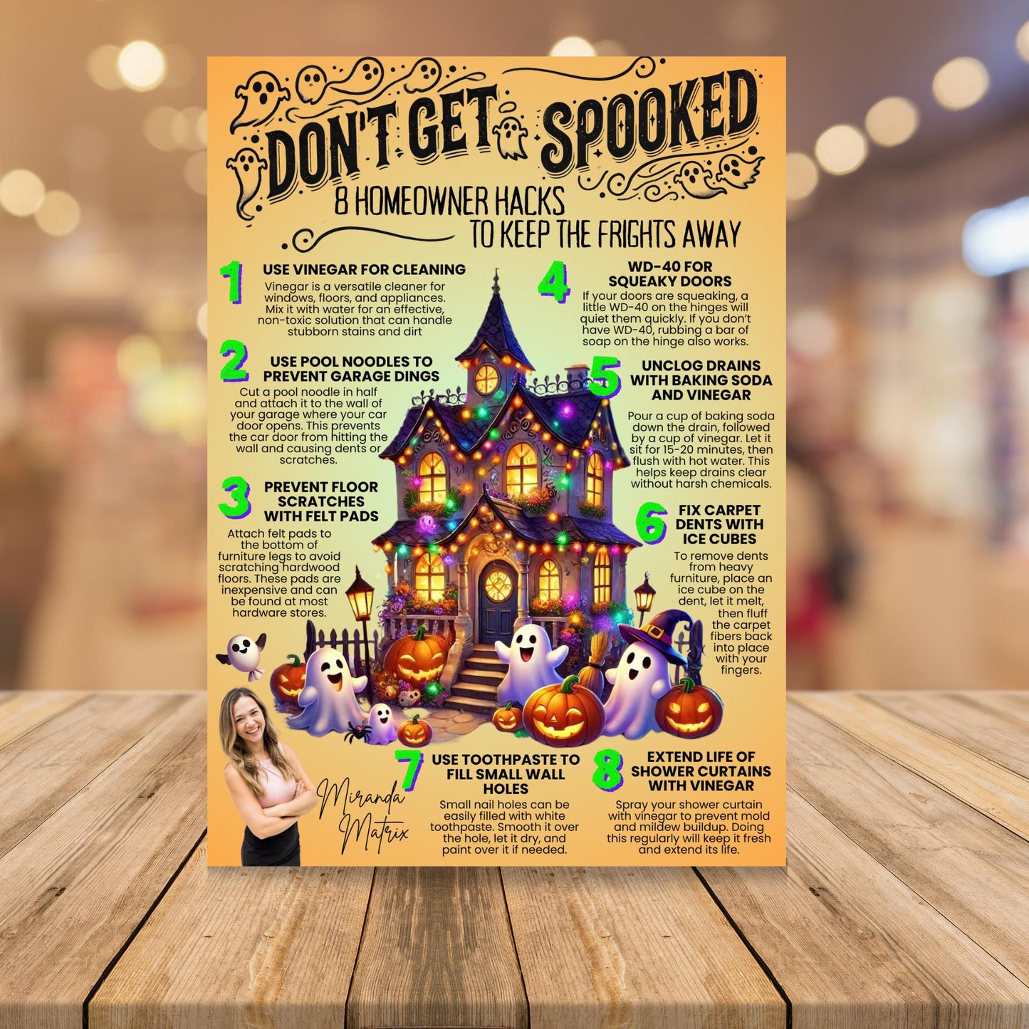 Halloween Canva template for real estate agents featuring homeowner hacks, vampire-themed marketing, editable Realtor branding, QR code, and seasonal client postcard.