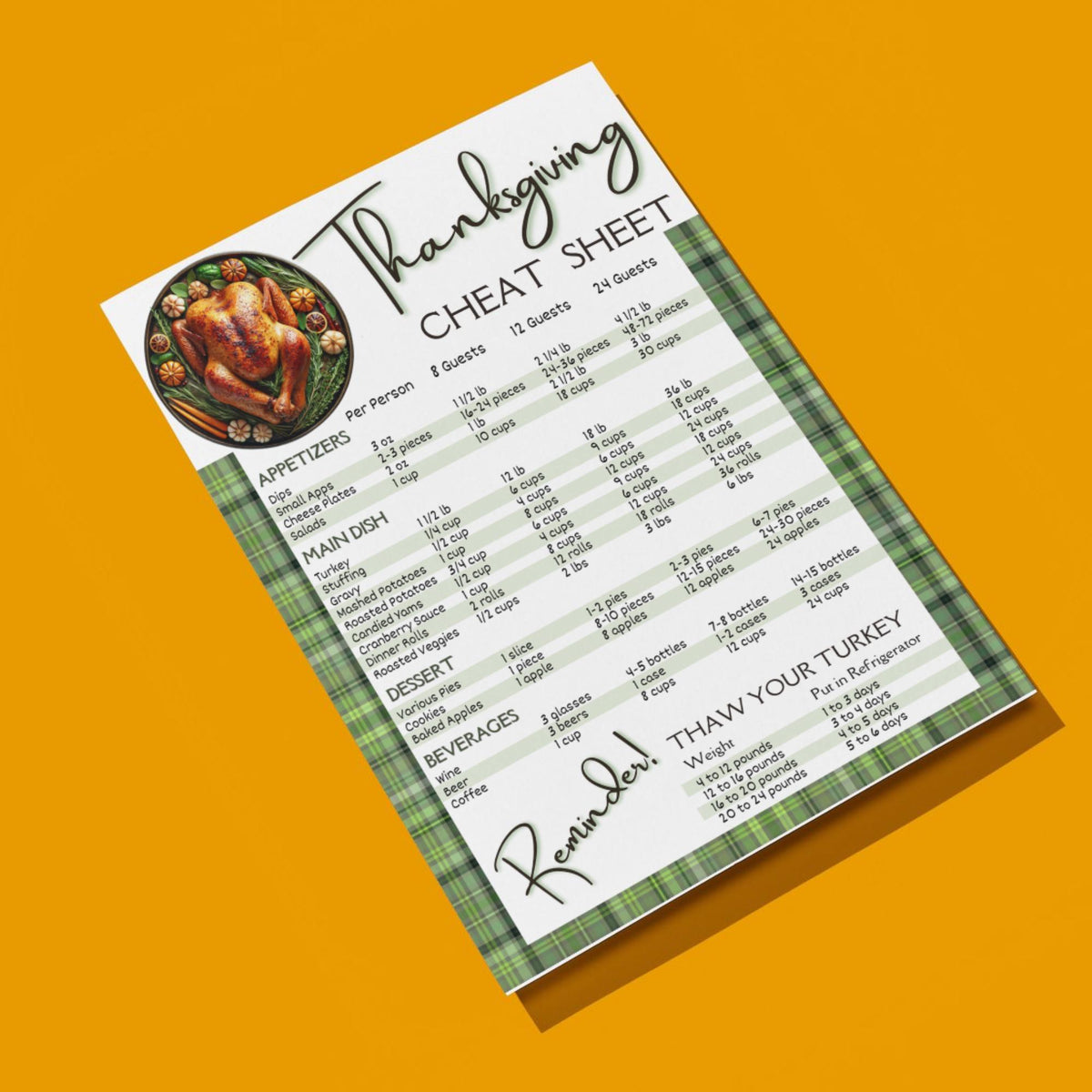Thanksgiving realtor mailing postcard template with address lines, turkey photo, green plaid border and customizable agent branding