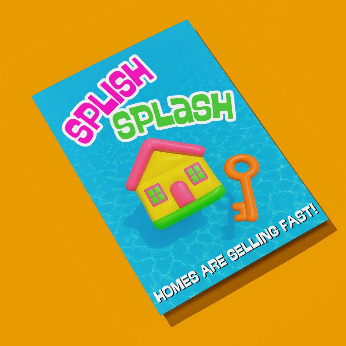 Summer-themed real estate mailer for agents featuring a sold sign, contact information layout, and fun splash-inspired graphics.