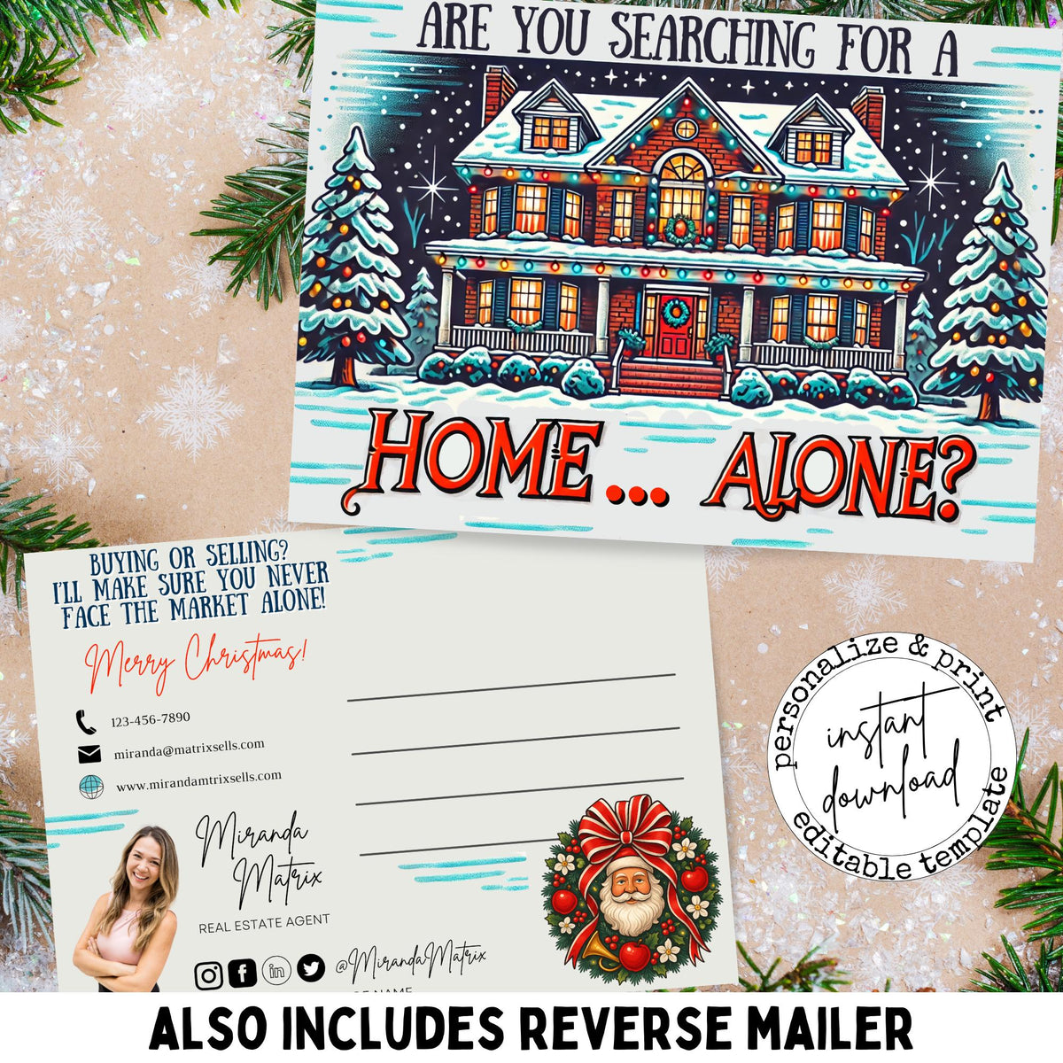 Home Alone Inspired Christmas Realtor Postcard | Searching for a Home Holiday Card | 5x7 & 4x6 Real Estate Marketing Template